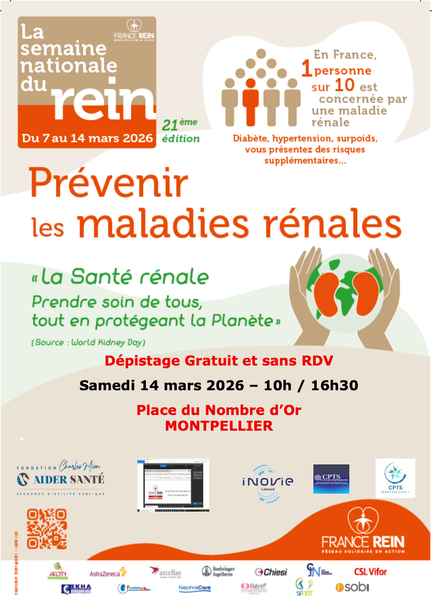 Semaine Nationale du Rein – Dépistage gratuit à Montpellier