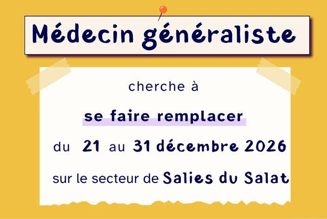Médecin Généraliste cherche à se faire remplacer à Salies du Salat