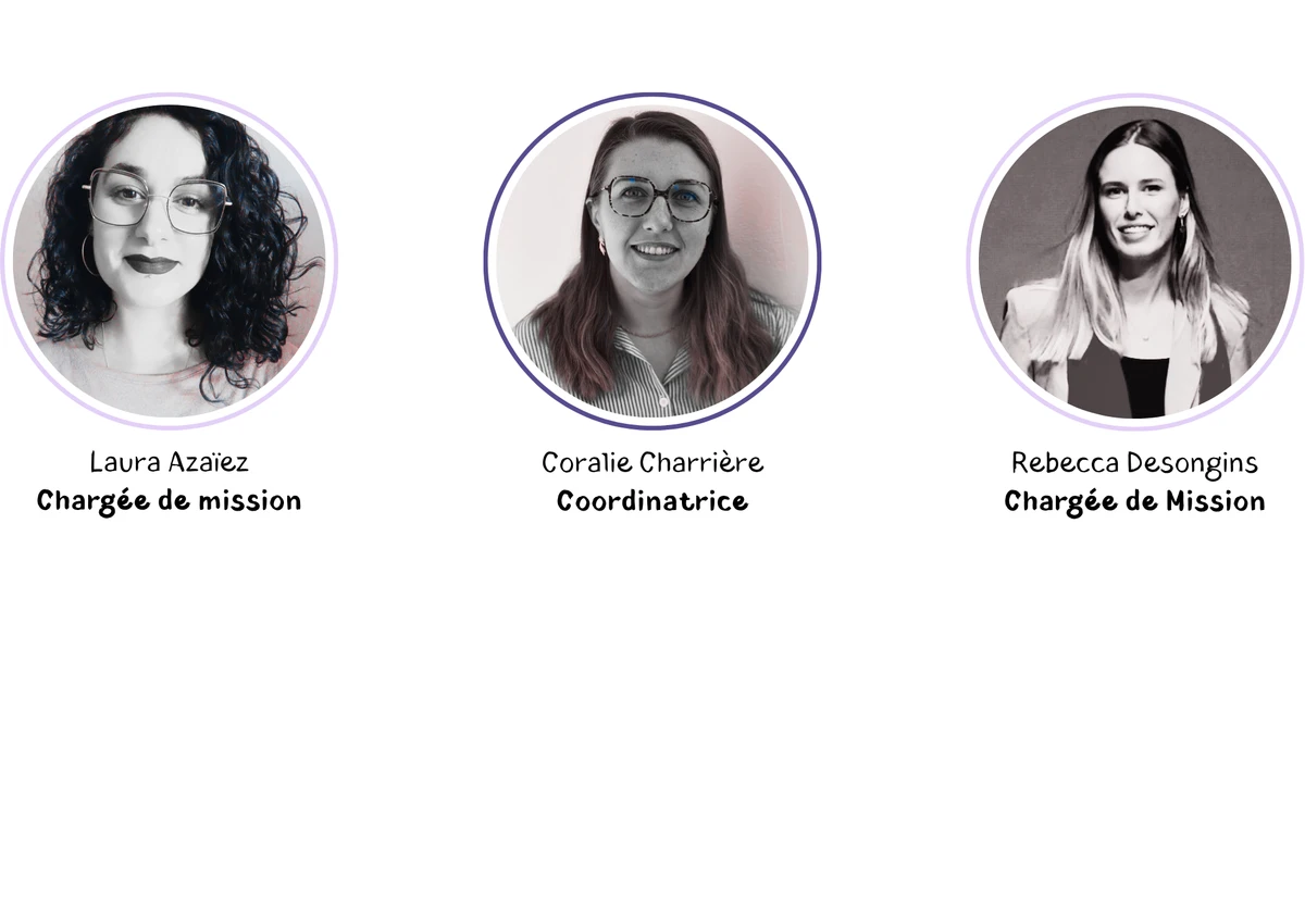 Membres de l'équipe salariée : Coralie Charrière, Coordinatrice. Laura Azaïez et Rebecca Desongins, Chargées de mission.